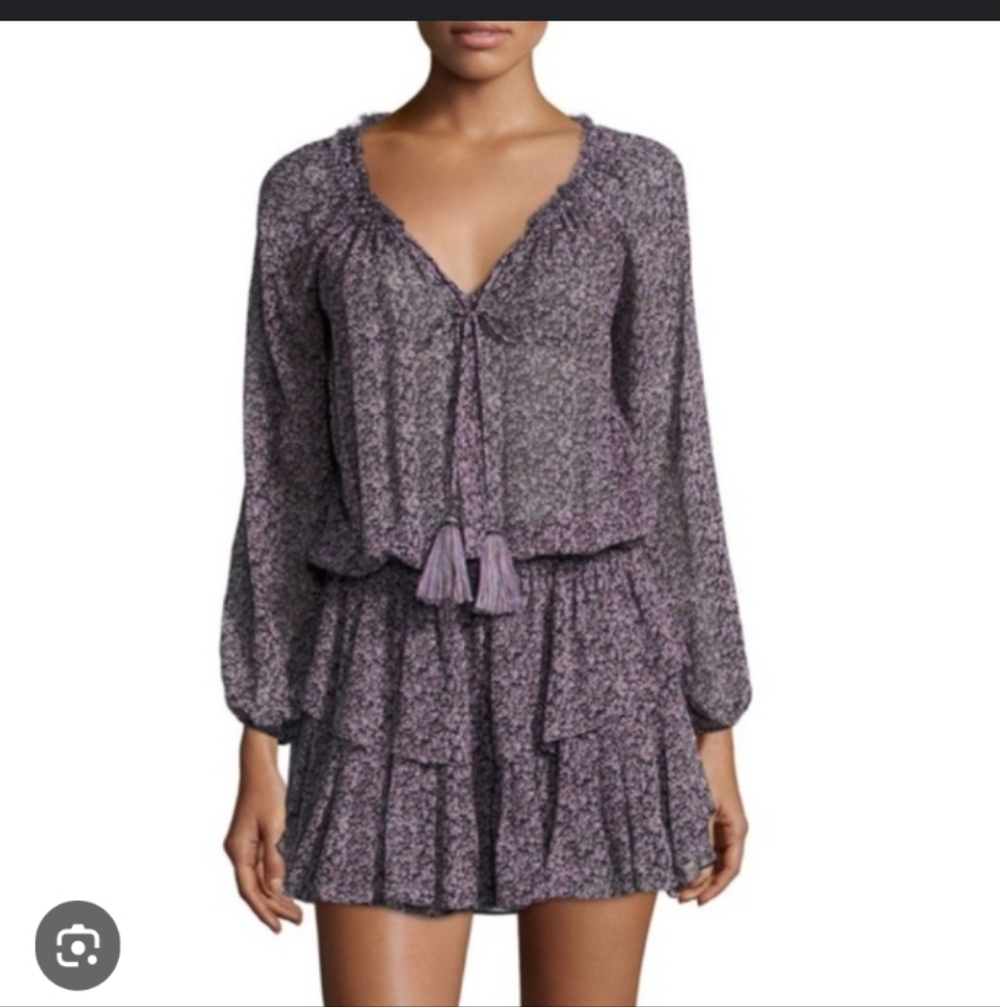 Loveshackfancy Silk Floral Popover Mini Dress